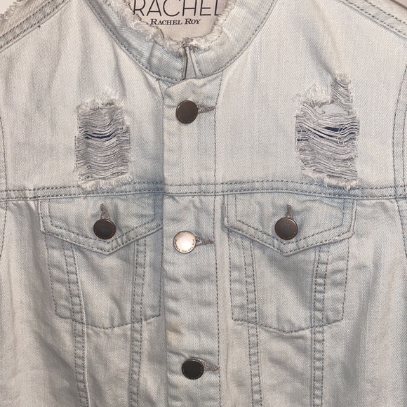 Rachel Roy XS Washout Distress Button Denim Shirt - Picture 5 of 15